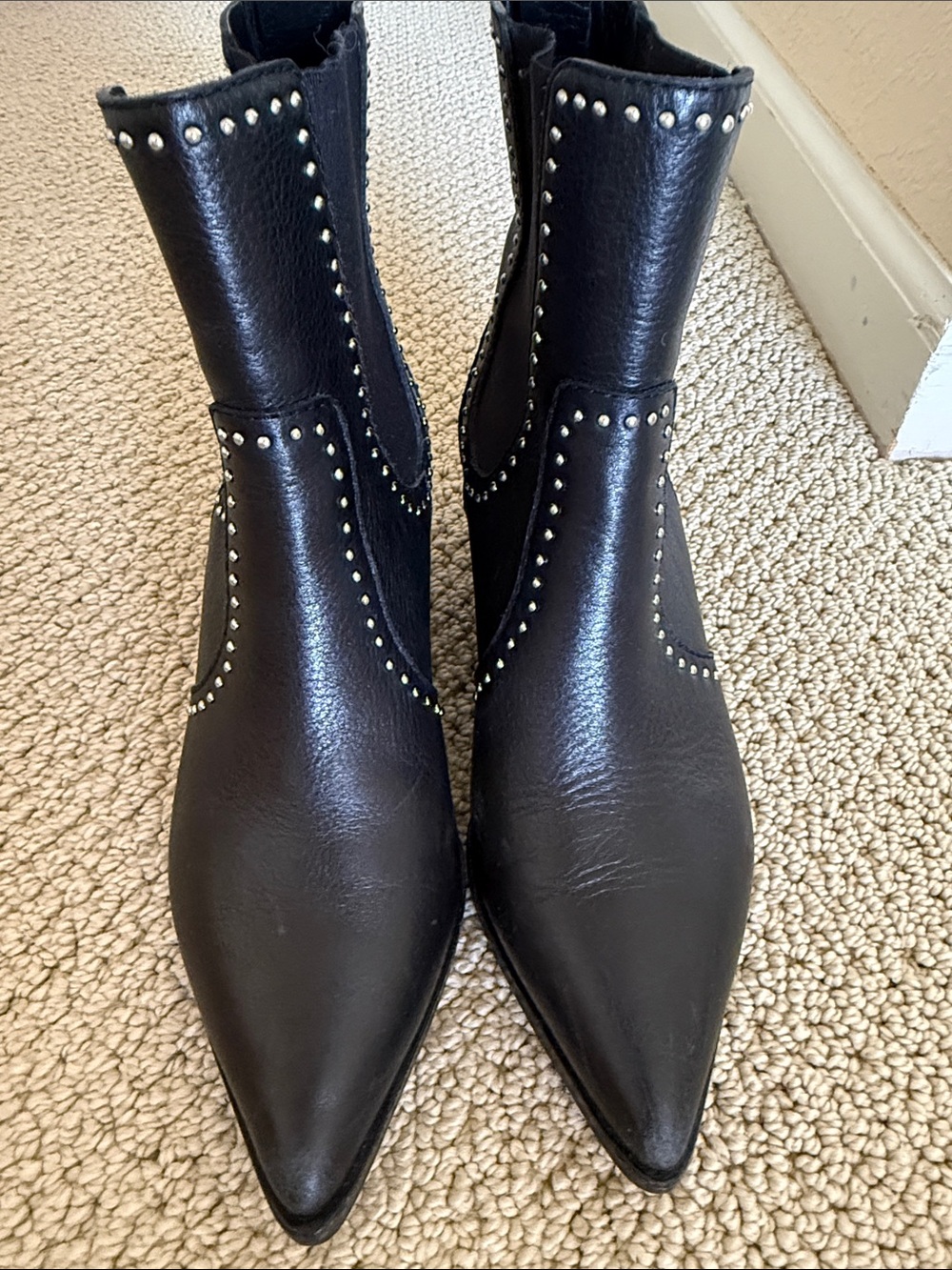 PAIGE Black Studded Pointed-Ankle Boots - Picture 5 of 6